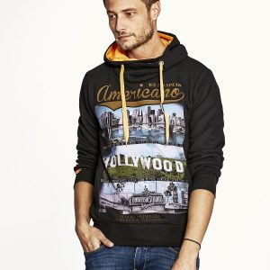 Wholesale Black hooded sweatshirt for men with American motifs