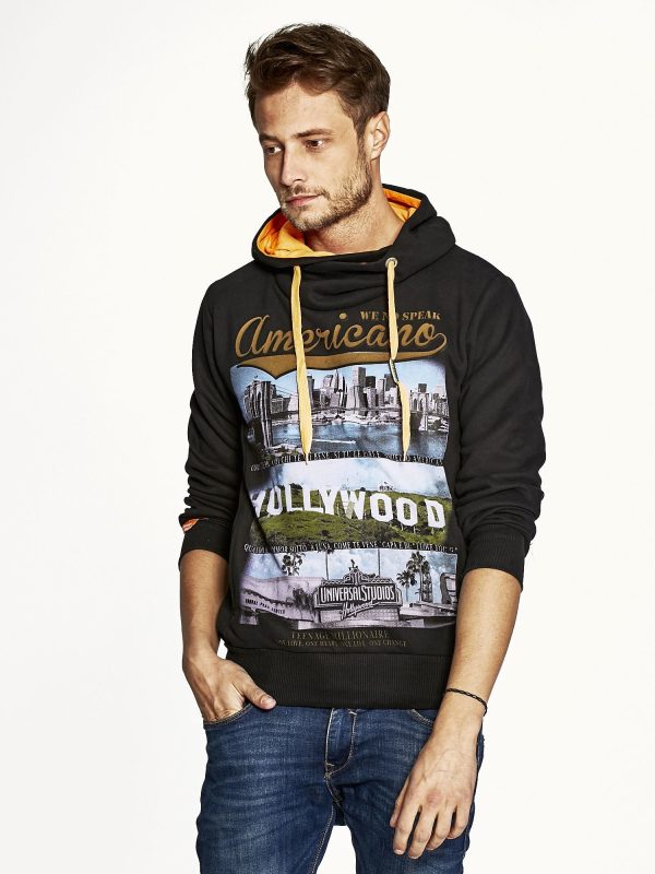 Wholesale Black hooded sweatshirt for men with American motifs