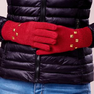 Wholesale Red gloves with studs and welt