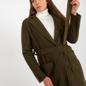 Wholesale Khaki plush maxi coat with belt Merve OCH BELLA