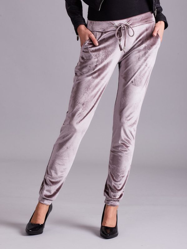 Wholesale Velvet sweatpants with stripes beige