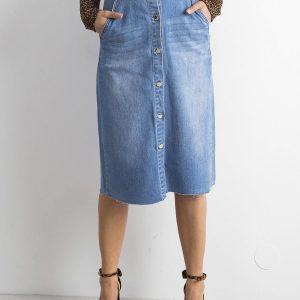 Wholesale Blue denim midi skirt with binding