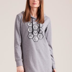 Wholesale Gray sweatshirt tunic with hood and applique