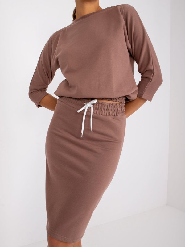 Wholesale Light brown sweatsuit set with Savina skirt