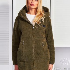 Wholesale Lamb jacket with hood dark green