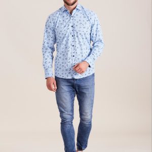 Wholesale Blue men's shirt with vegetable patterns