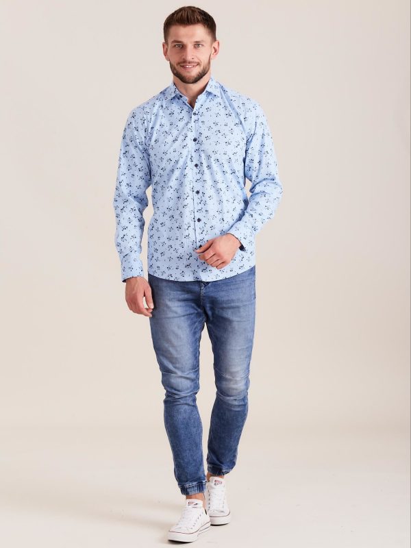 Wholesale Blue men's shirt with vegetable patterns