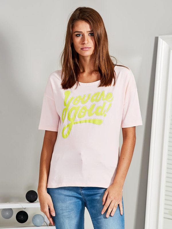 Wholesale Boat blouse with the inscription YOU ARE GOLD light pink