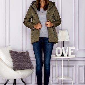 Wholesale Khaki transition jacket with decorative zippers