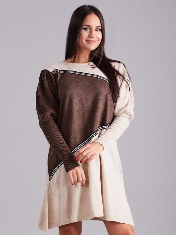 Wholesale Beige Brown Loose Knitted Dress