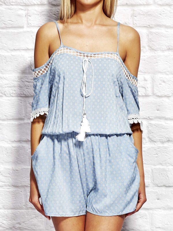 Wholesale Jumpsuit with fine patterns light blue