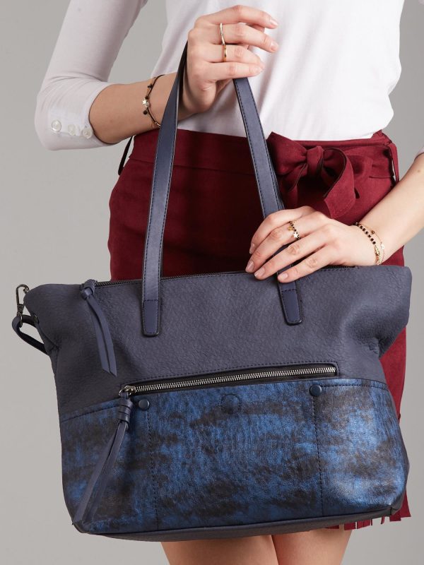 Wholesale Dark Blue Ladies Shopper Bag in Eco Leather