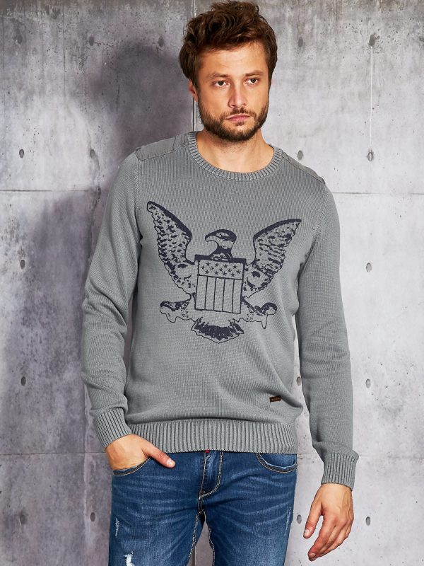 Wholesale Grey men's sweater with eagle