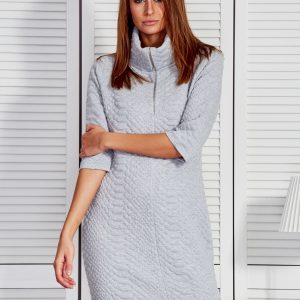 Wholesale Grey dress with zipper collar