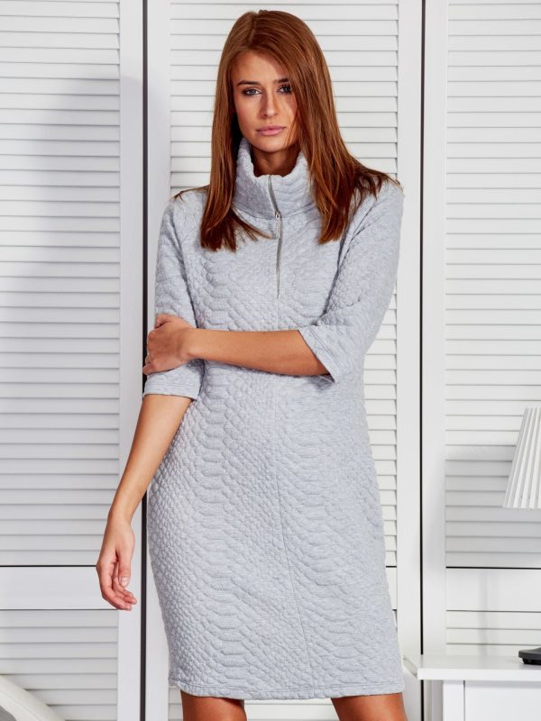 Wholesale Grey dress with zipper collar