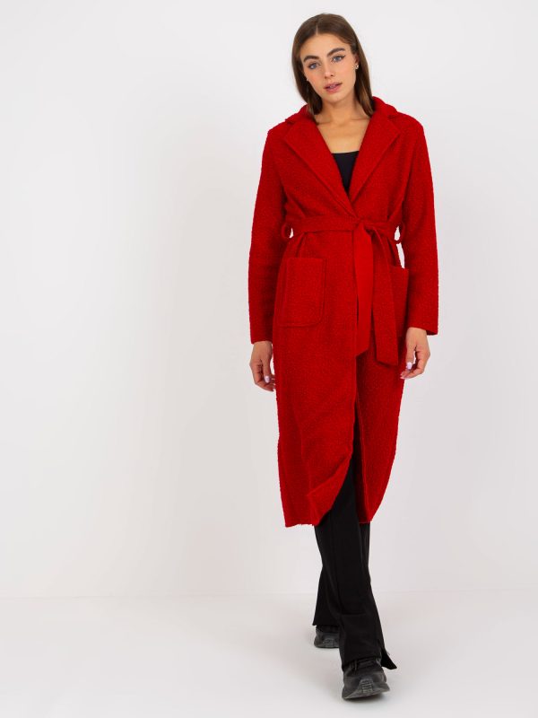 Wholesale Red plush maxi coat with pockets Merve OCH BELLA