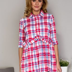 Wholesale Red chequered tunic with ruffle