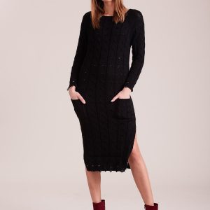 Wholesale Black knitted dress with braids