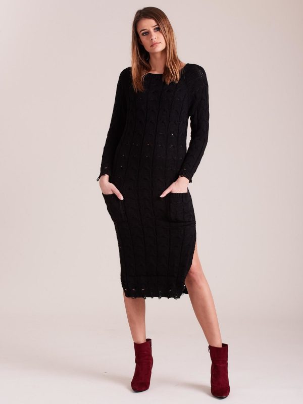 Wholesale Black knitted dress with braids