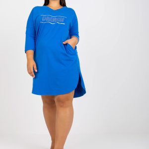 Wholesale Blue Casual Plus Size Cotton Tunic