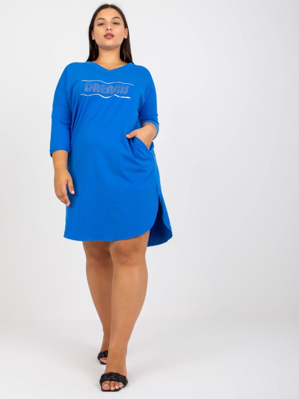 Wholesale Blue Casual Plus Size Cotton Tunic