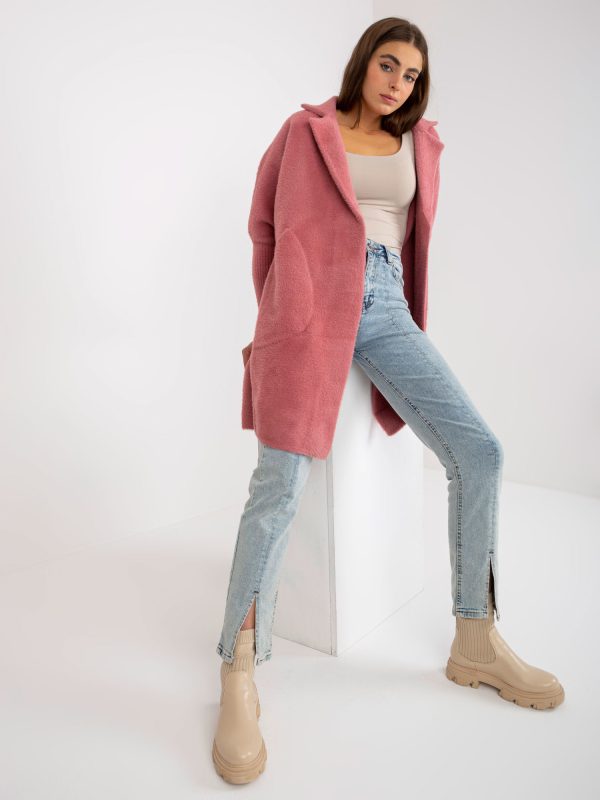 Wholesale Dirty pink women's alpaca coat with pockets Eveline