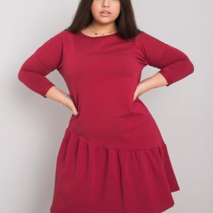 Wholesale Burgundy plus size dress with ruffle Linda