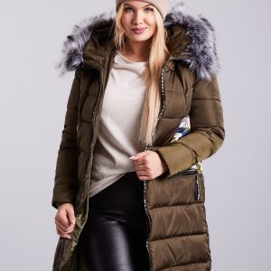 Wholesale Khaki Plus Size Quilted Winter Jacket