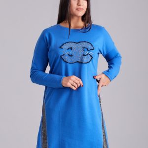 Wholesale Blue sweatshirt dress with rhinestones