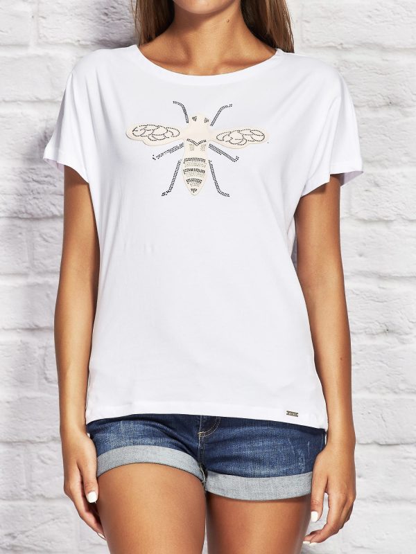 Wholesale Women's T-shirt with insect print white