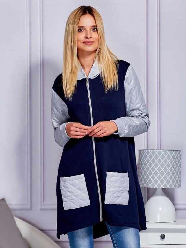 Wholesale Slightly insulated coat with quilted inserts navy blue-grey