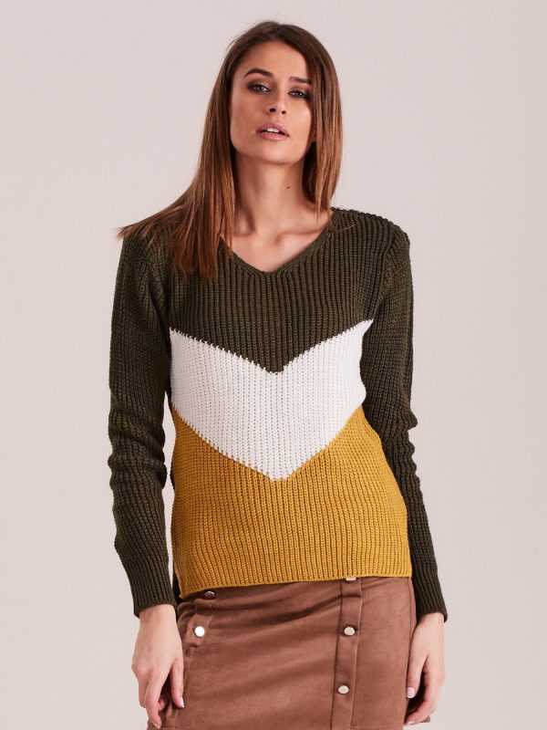 Wholesale Khaki sweater color block