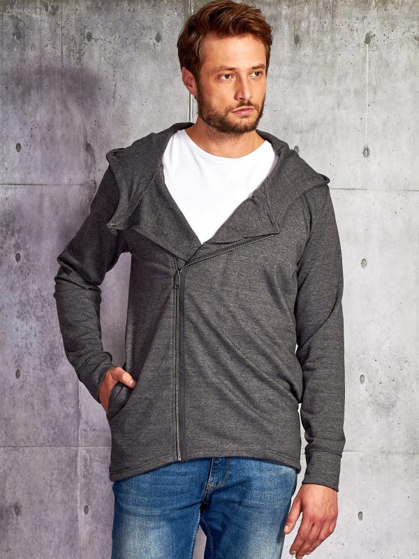 Wholesale Dark grey sweatshirt for men with asymmetrical zipper