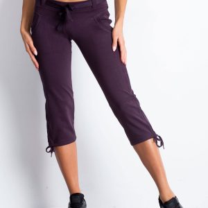 Wholesale Dark purple capri sweatpants with fabric belt