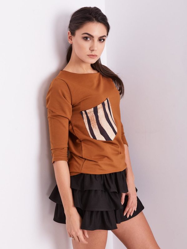 Wholesale Brown women's blouse with pocket