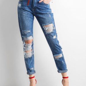 Wholesale Blue mom fit jeans with holes