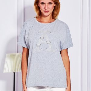 Wholesale Grey blouse with decorative letter