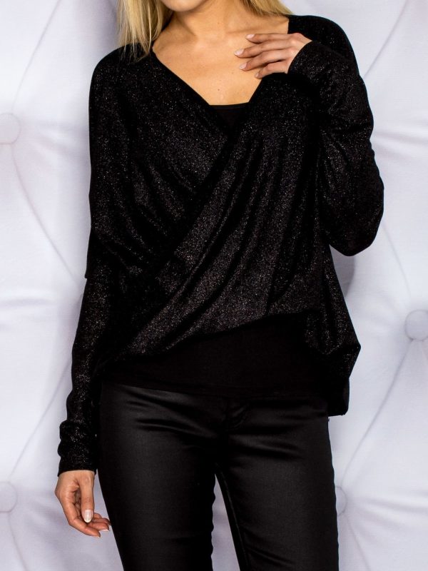 Wholesale Black blouse with shiny thread