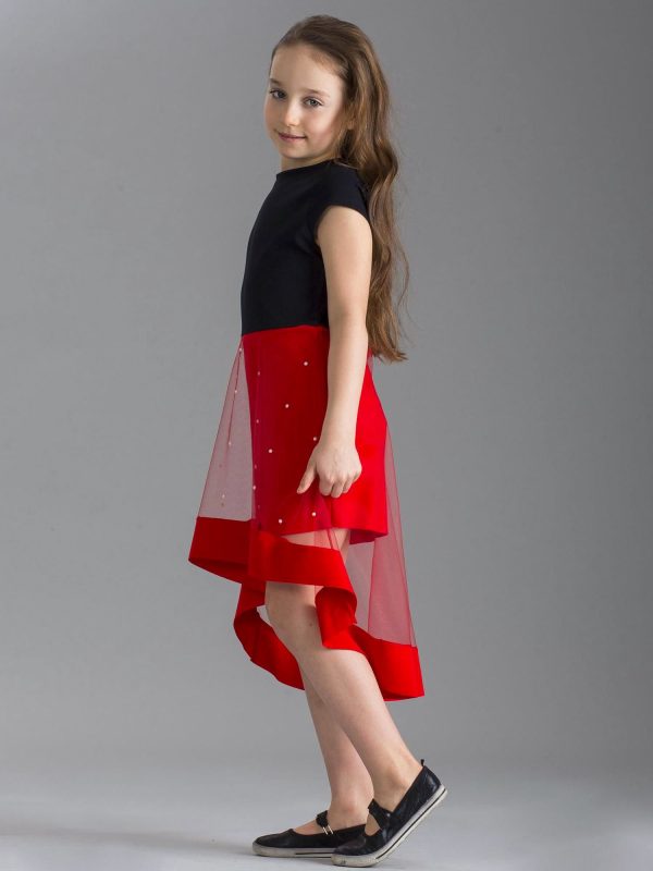 Wholesale Black and red girl dress with tulle