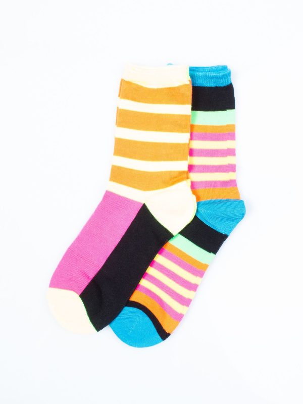 Wholesale Women's socks yellow and blue stripes set 2 pairs