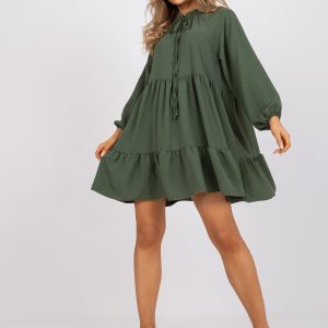 Wholesale Khaki Oversize Mini Dress with Ruffle