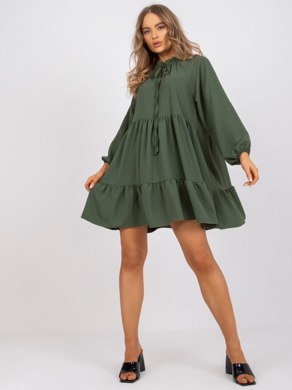 Wholesale Khaki Oversize Mini Dress with Ruffle