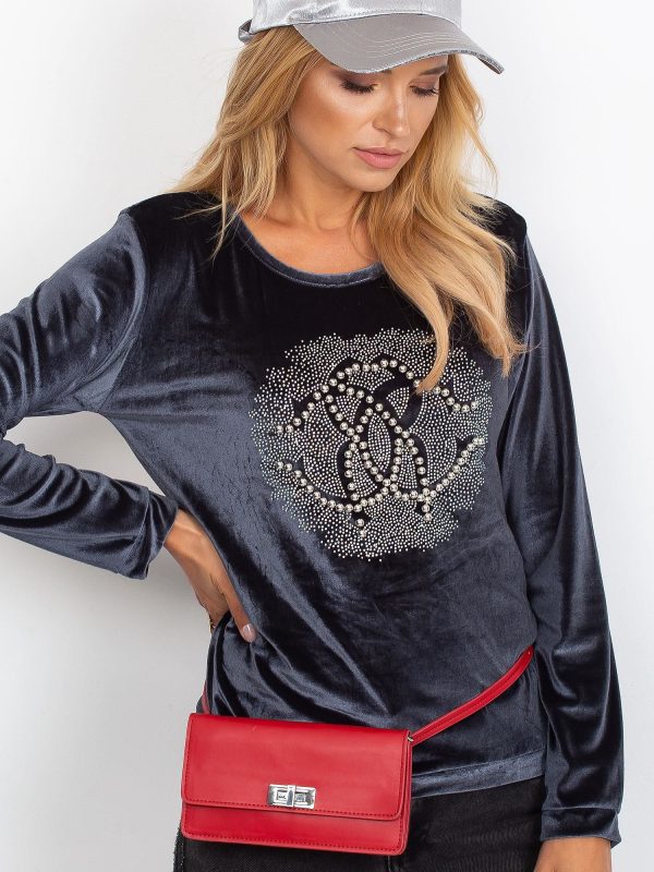 Wholesale Grey velvet sweatshirt for women with appliqué