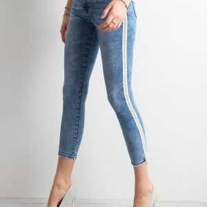 Wholesale Blue skinny jeans with sequin stripe