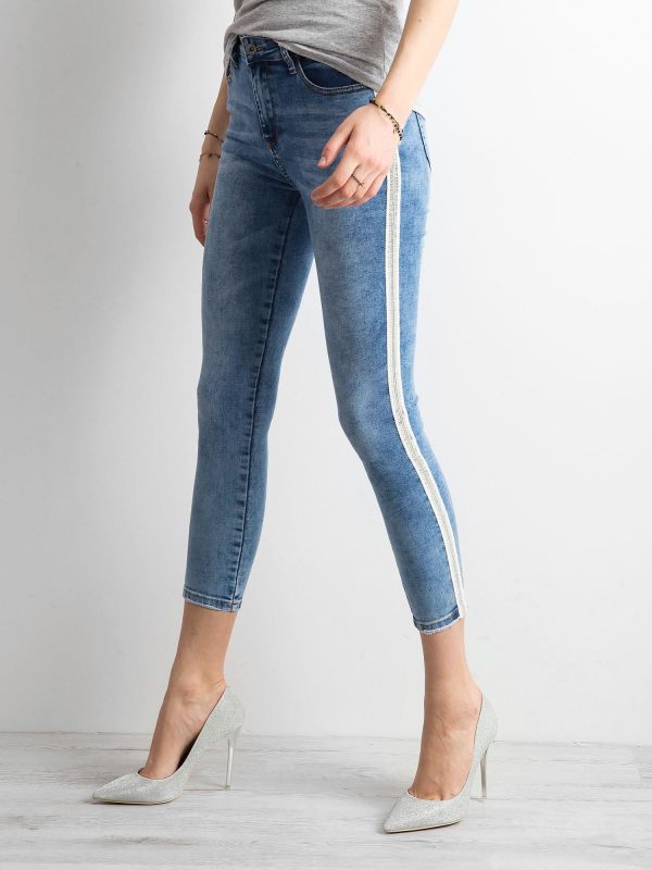 Wholesale Blue skinny jeans with sequin stripe