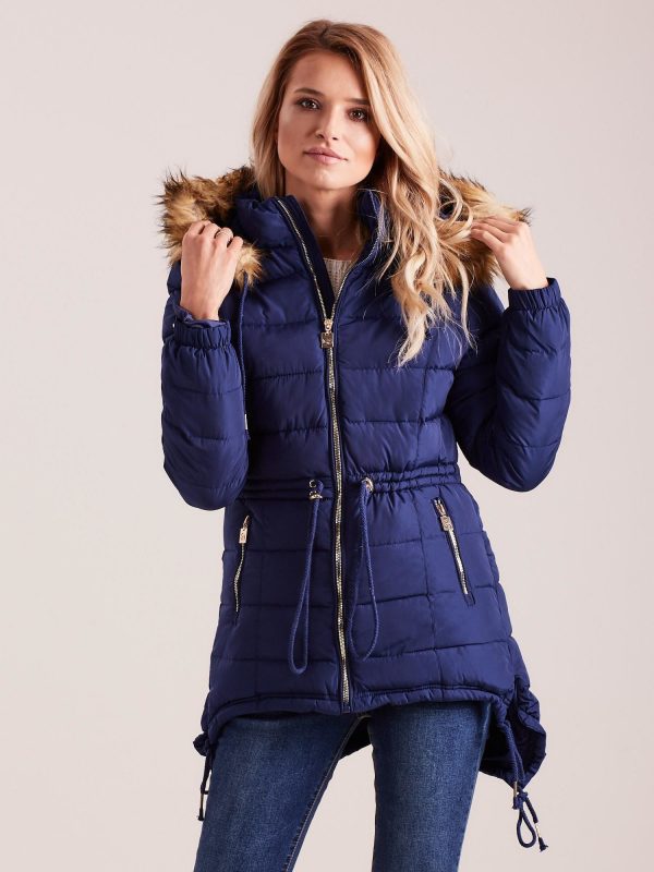 Wholesale Navy blue asymmetrical jacket for winter