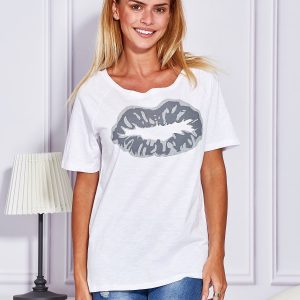 Wholesale White t-shirt with lip print