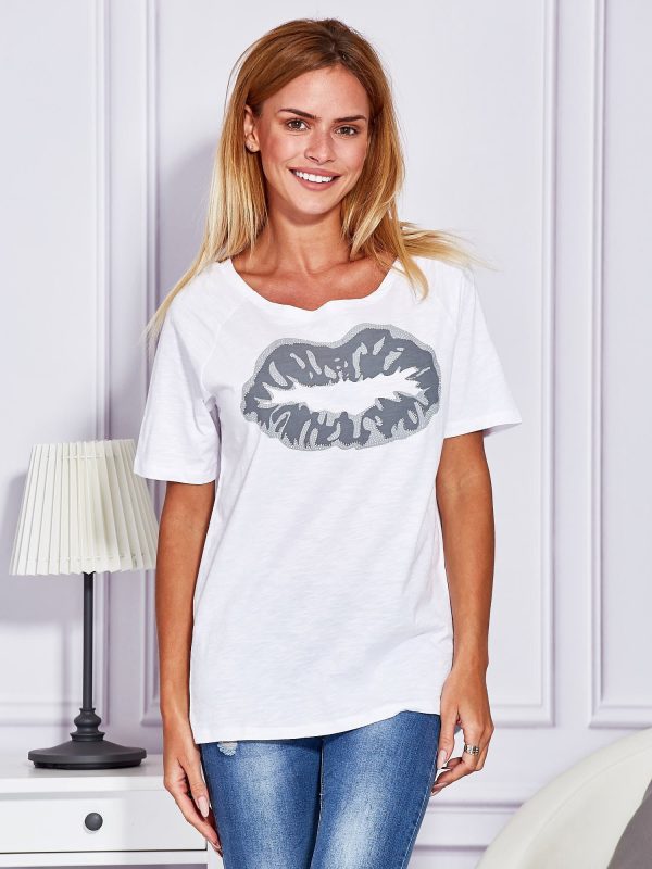 Wholesale White t-shirt with lip print