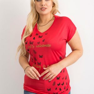 Wholesale Red T-shirt for women with print PLUS SIZE