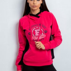 Wholesale Sweatshirt with inscription print and hood dark pink